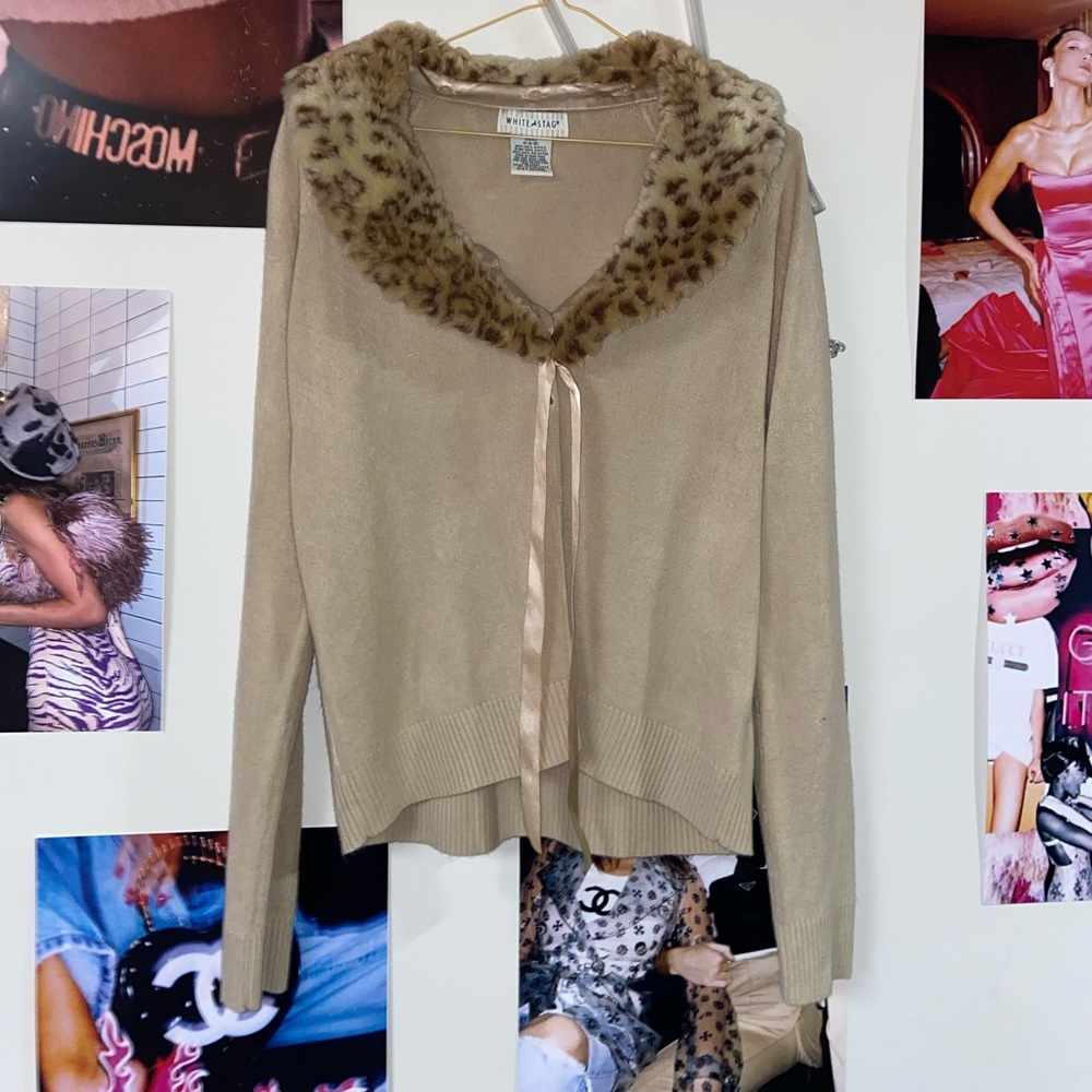 Fur collar cardigan